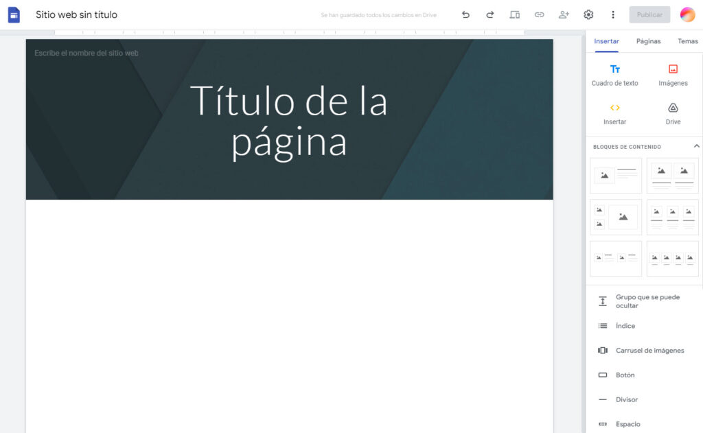 crear página web en google sites gratis con plantillas